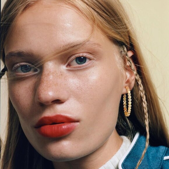 14k Gold Plated 40mm Heart Cubic Zirconia Rhinestone Hoop Earring for Women - Picture 4 of 7